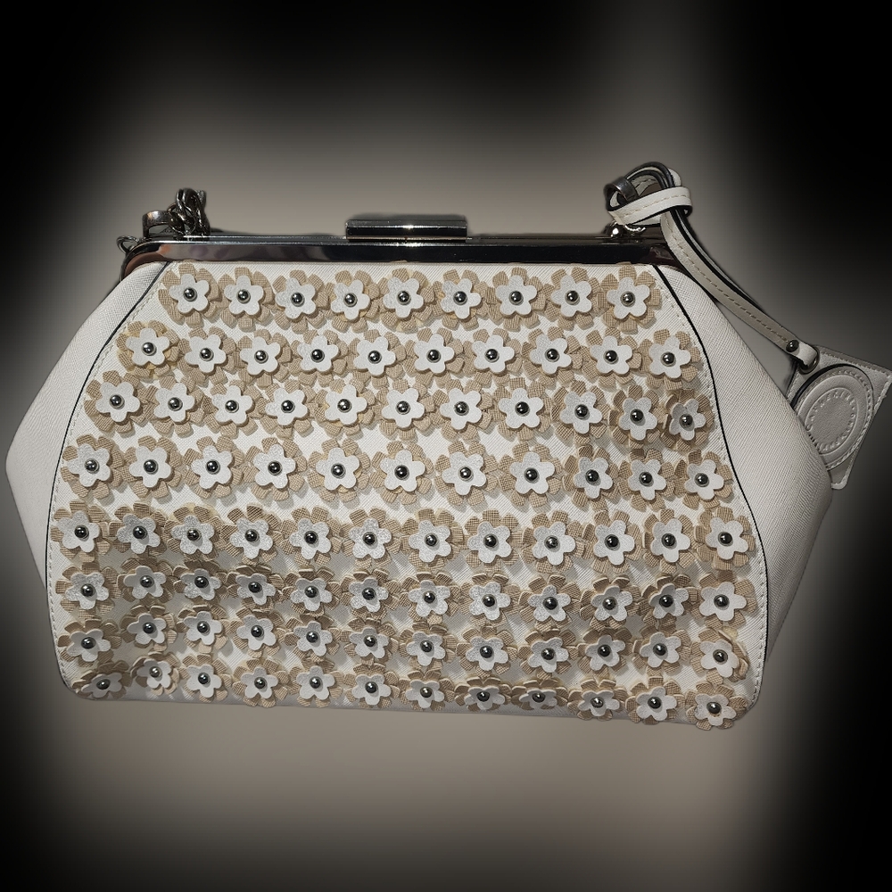 Catherine Malandrino White and Cream Floral Clutch